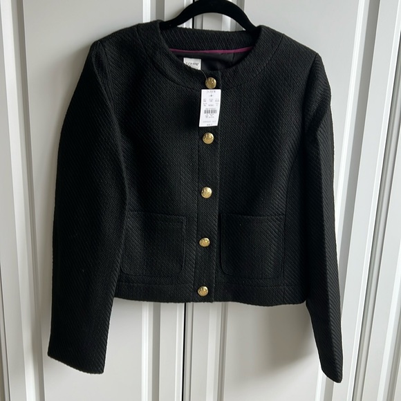 J Crew NWT textured black lady jacket Size 8, gold buttons, cropped, elegant - Picture 3 of 6